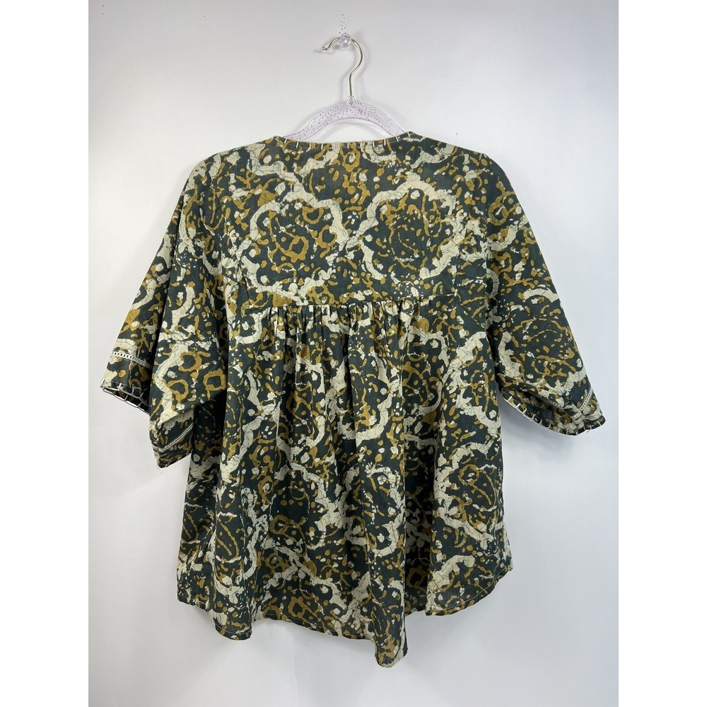 Sigrid Olsen Top Women's Sz M Green/Beige Print Hi Low Hem Embroidered - Picture 3 of 9